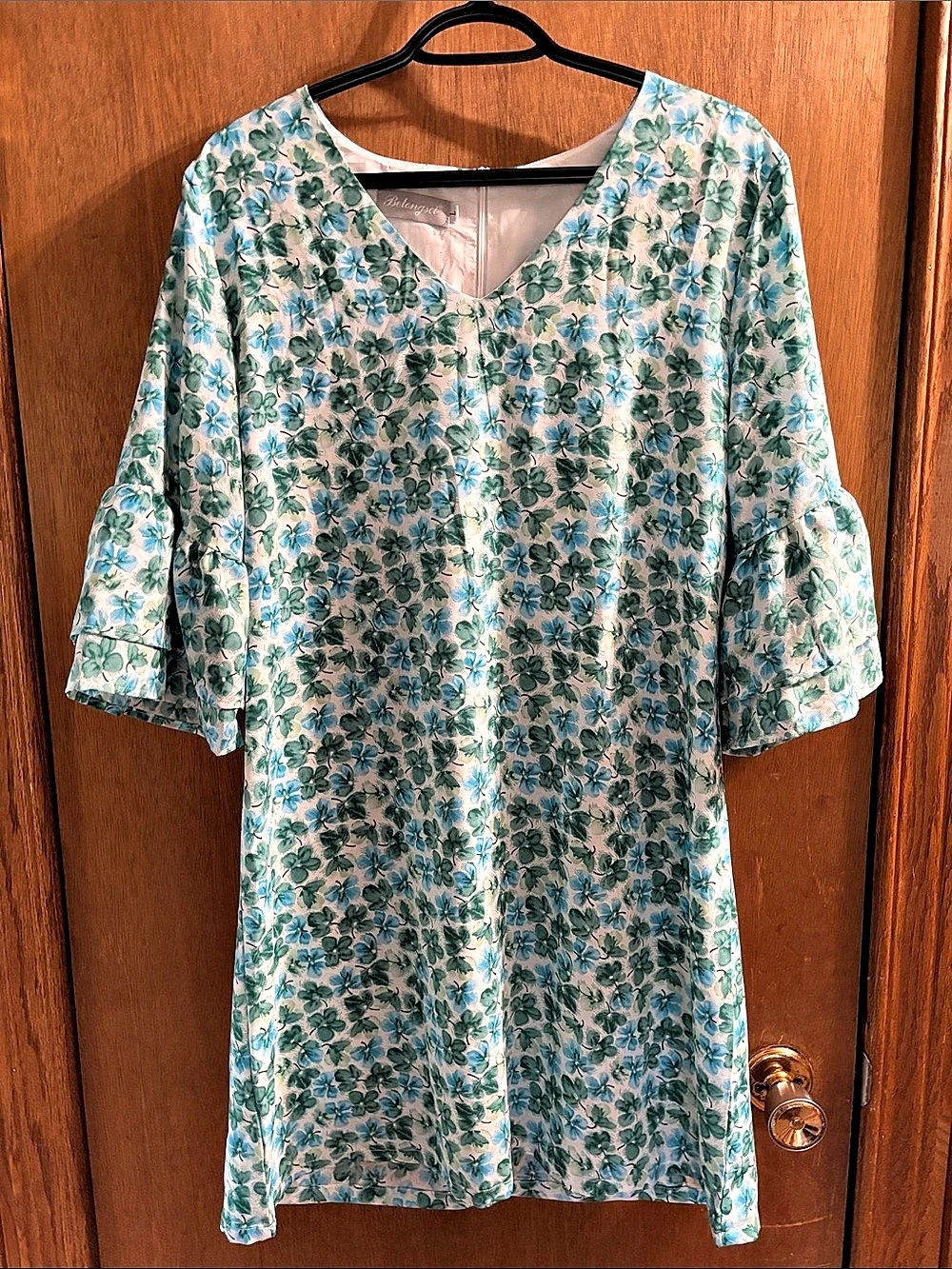 Belarongqi Floral Mini Dress in Green & Blue Like New